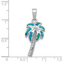 Sterling Silver Rhodium-plated Created Blue Opal Inlay Palm Tree Pendant view 3