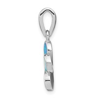 Sterling Silver Rhodium-plated Created Blue Inlay Opal Flower Pendant view 2