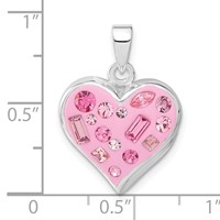 Sterling Silver Pink Stellux Crystal & Enameled Heart Pendant view 3