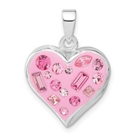 Sterling Silver Pink Stellux Crystal & Enameled Heart Pendant view 1
