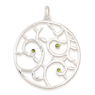 Sterling Silver Green CZ Fancy Round Pendant