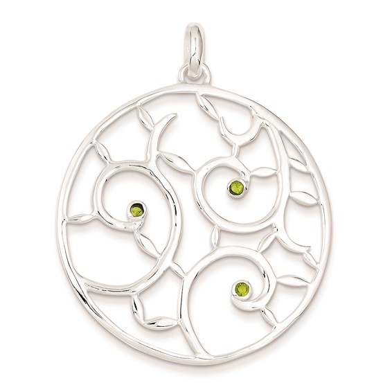 Sterling Silver Green CZ Fancy Round Pendant
