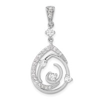 Sterling Silver Fancy Swirl Pendant with CZ Teardrop view 1