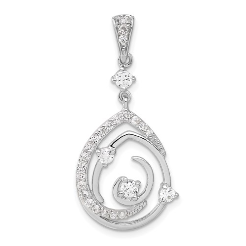Sterling Silver Fancy Swirl Pendant with CZ Teardrop
