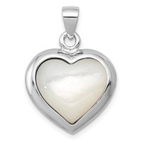 Sterling Silver Rhodium-plated Onyx and Mother of Pearl Reversible Heart Pendant view 3