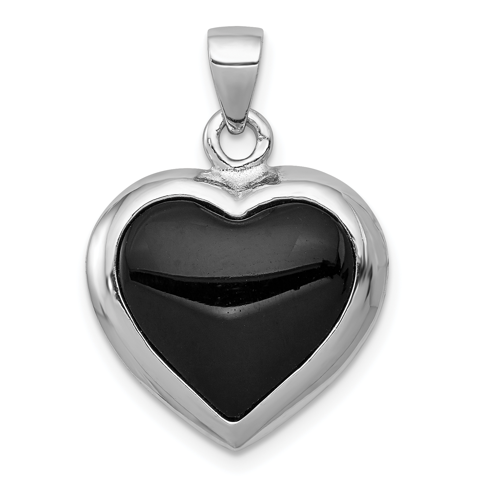 Sterling Silver Rhod-pltd Onyx/Mother of Pearl Reversible Heart Pendant (QP194)