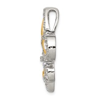 Sterling Silver CZ Fleur De Lis Pendant with Flash Gold-Plated Chain Slide view 2