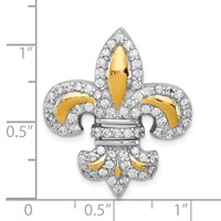 Sterling Silver CZ Fleur De Lis Pendant with Flash Gold-Plated Chain Slide view 4