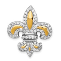 Sterling Silver CZ Fleur De Lis Pendant with Flash Gold-Plated Chain Slide view 1