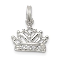 Sterling Silver Rhodium-plated CZ Polished Crown Charm view 1