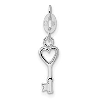 Sterling Silver Rhodium-plated Polished Key Charm view 4
