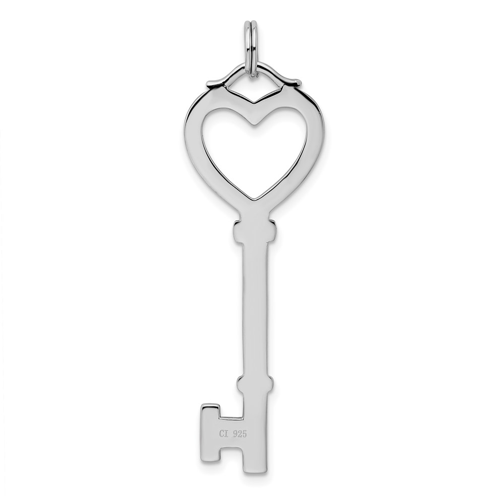 Sterling Silver Rhodium-plated Open Heart Top Large Key Pendant (QP2017)