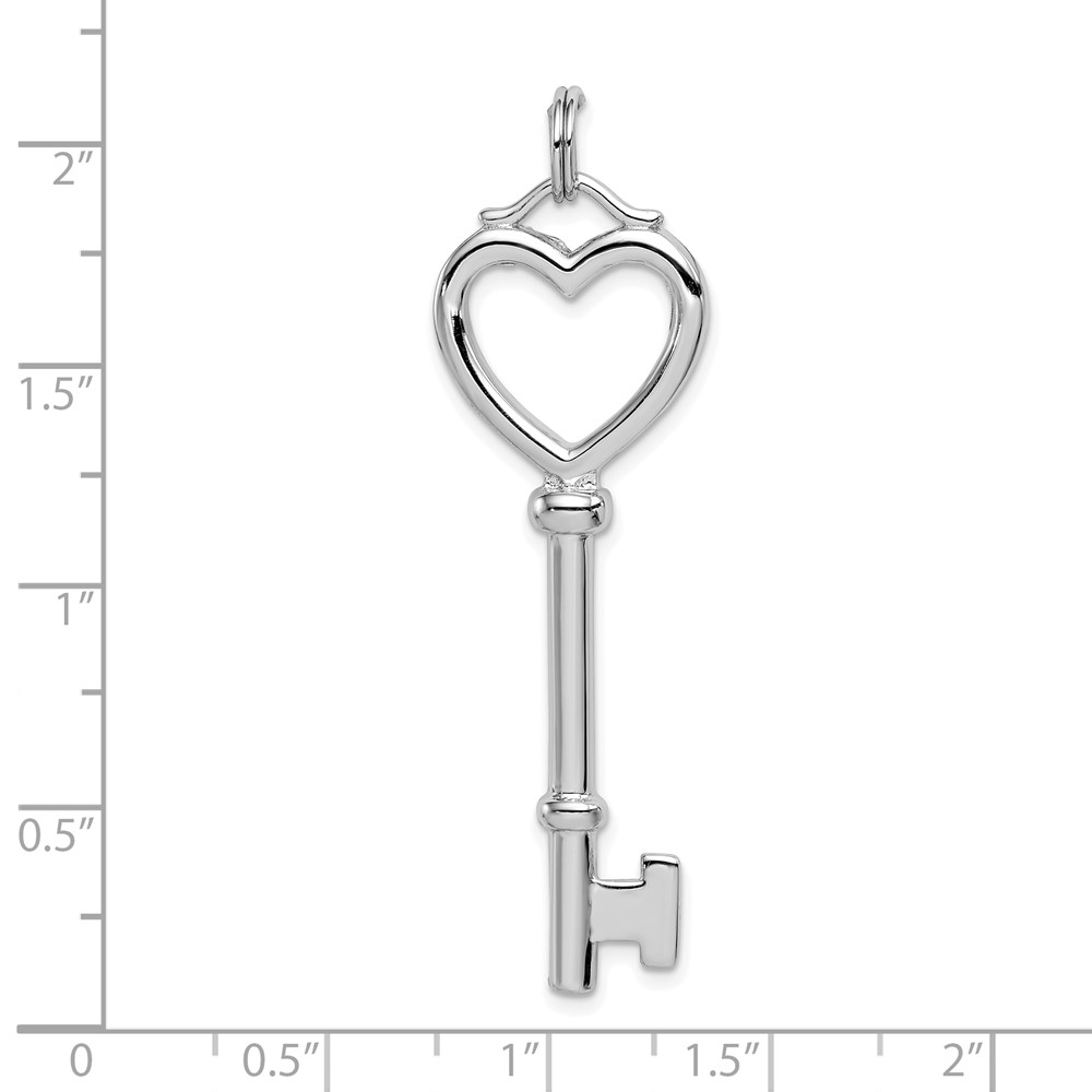 Sterling Silver Rhodium-plated Open Heart Top Large Key Pendant (QP2017)
