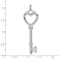 Sterling Silver Rhodium-plated Open Heart Top Large Key Pendant view 3