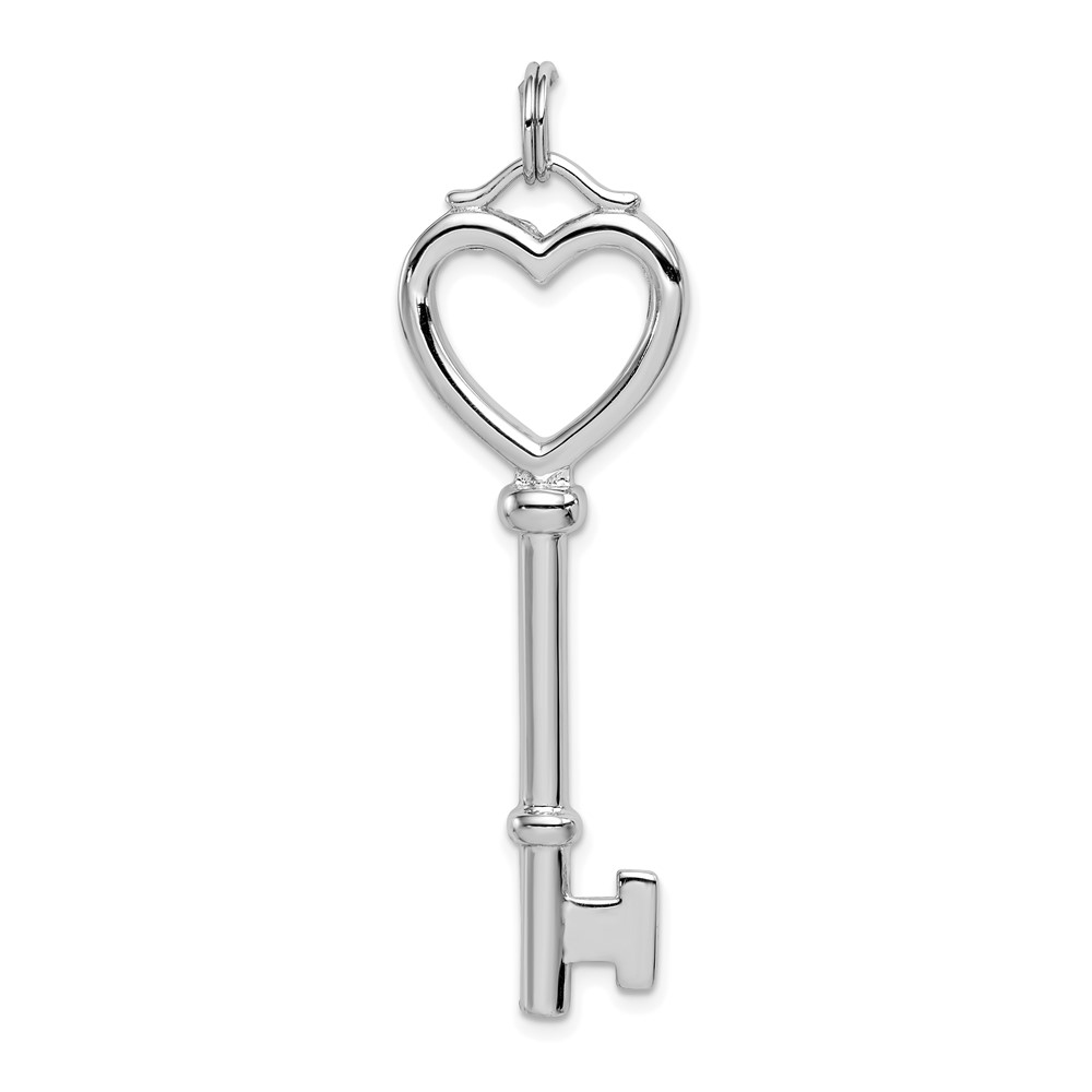 Sterling Silver Rhodium-plated Open Heart Top Large Key Pendant (QP2017)