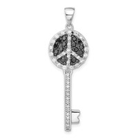 Sterling Silver Black and Clear CZ Peace Sign Key Pendant view 1