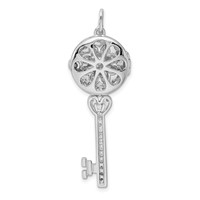 Sterling Silver Rhodium-plated CZ Filigree Locket Key Pendant view 4