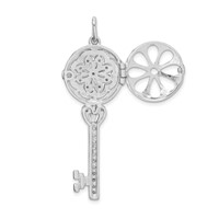 Sterling Silver Rhodium-plated CZ Filigree Locket Key Pendant view 5