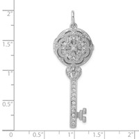 Sterling Silver Rhodium-plated CZ Filigree Locket Key Pendant view 3