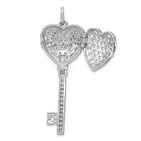 Sterling Silver Rhodium-plated CZ Heart Key Locket view 5