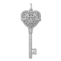 Sterling Silver Rhodium-plated CZ Heart Key Locket view 1