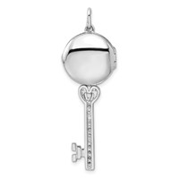 Sterling Silver Rhodium-plated CZ Filigree Enameled Top Key Locket Pendant view 4