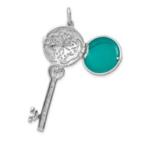 Sterling Silver Rhodium-plated CZ Filigree Enameled Top Key Locket Pendant view 5