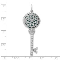 Sterling Silver Rhodium-plated CZ Filigree Enameled Top Key Locket Pendant view 3