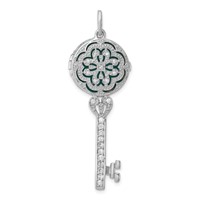 Sterling Silver Rhodium-plated CZ Filigree Enameled Top Key Locket Pendant view 1