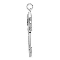 Sterling Silver Rhodium-plated Black and White CZ Fleur De Lis Key Pendant view 2