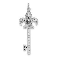 Sterling Silver Rhodium-plated Black and White CZ Fleur De Lis Key Pendant view 4