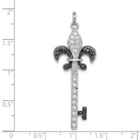 Sterling Silver Rhodium-plated Black and White CZ Fleur De Lis Key Pendant view 3