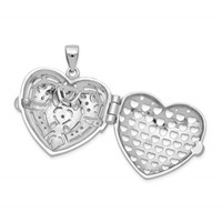 Sterling Silver Rhodium-plated CZ Fancy Design Heart 22mm Locket Pendant view 5