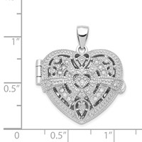 Sterling Silver Rhodium-plated CZ Fancy Design Heart 22mm Locket Pendant view 3