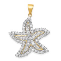 Sterling Silver Flash Gold-Plated and CZ Starfish Pendant view 1