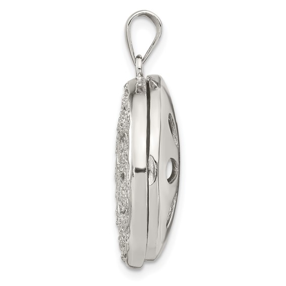 Sterling Silver Rhodium-plated CZ Flower Design 22mm Locket Pendant