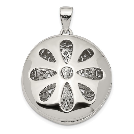 Sterling Silver Rhodium-plated CZ Flower Design 22mm Locket Pendant