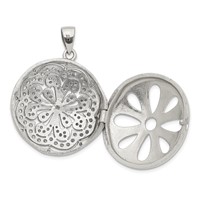 Sterling Silver Rhodium-plated CZ Flower Design 22mm Locket Pendant view 5