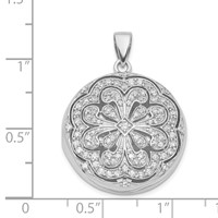 Sterling Silver Rhodium-plated CZ Flower Design 22mm Locket Pendant view 3