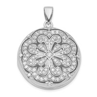 Sterling Silver Rhodium-plated CZ Flower Design 22mm Locket Pendant view 1