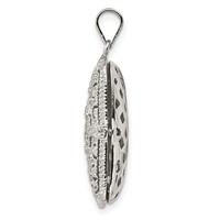 Sterling Silver Rhodium-plated Fancy CZ Vintage 24x 16mm Rectangle Locket Pendant view 2