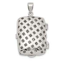 Sterling Silver Rhodium-plated Fancy CZ Vintage 24x 16mm Rectangle Locket Pendant view 4