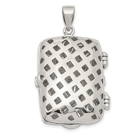 Sterling Silver Rhodium-plated Fancy CZ Rectangle 24mm Locket Pendant