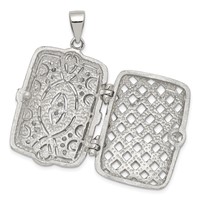 Sterling Silver Rhodium-plated Fancy CZ Vintage 24x 16mm Rectangle Locket Pendant view 5