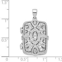 Sterling Silver Rhodium-plated Fancy CZ Vintage 24x 16mm Rectangle Locket Pendant view 3