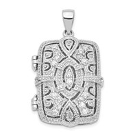 Sterling Silver Rhodium-plated Fancy CZ Vintage 24x 16mm Rectangle Locket Pendant view 1
