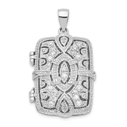 Sterling Silver Rhodium-plated Fancy CZ Vintage 24x 16mm Rectangle Locket Pendant
