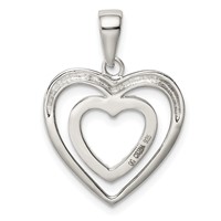 Sterling Silver Rhodium Plated Polished and CZ Double Heart Pendant view 4