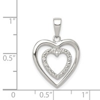 Sterling Silver Rhodium Plated Polished and CZ Double Heart Pendant view 3