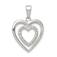 Sterling Silver Rhodium Plated Polished and CZ Double Heart Pendant view 1